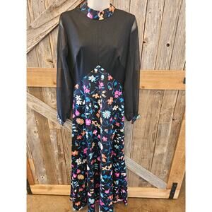 Vintage 70s sears dress 14/16 (4/6 modern) bright floral whimisgoth sheer arms